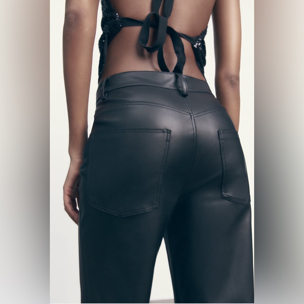 NWT | Zara | Faux Leather 90’s Wide Leg Pant - Picture 4 of 17